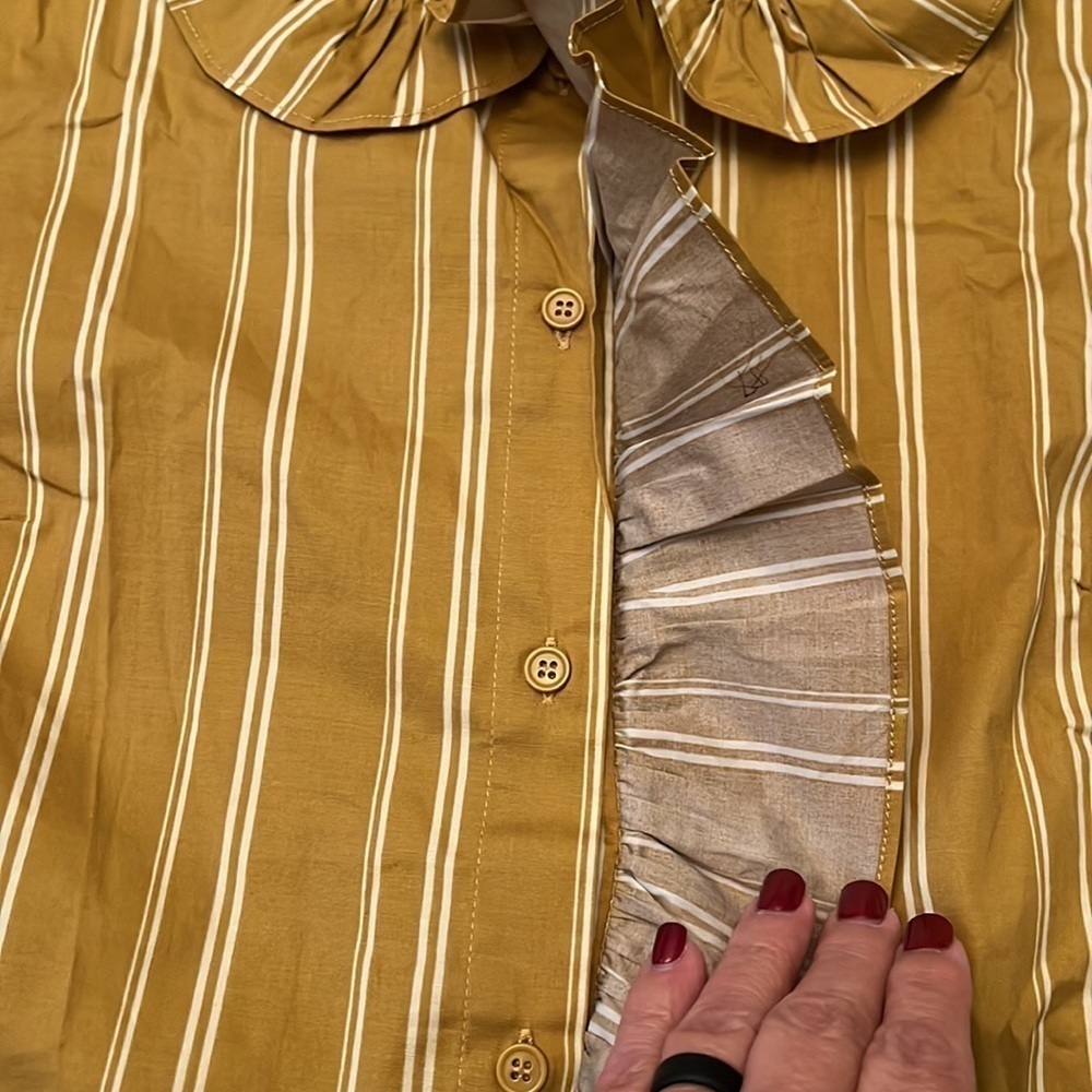 Yellow Striped Blouse with Ruffle Detail - Picture 6 of 12